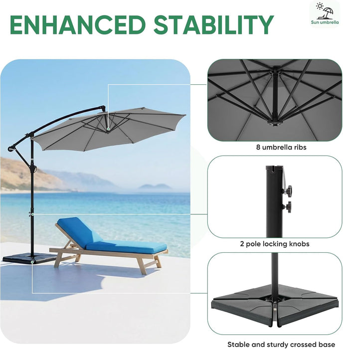 10FT Patio Umbrella, Offset Cantilever Outdoor Patio Table Umbrella, UV Protection, Fade Resistant Fabric, Easy Tilt Adjustment for Deck, Pool, Backyard, Garden