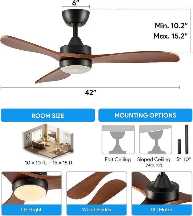 42 Inch Black Contemporary Residential Ceiling Fan