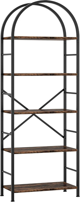Bookshelf, Arched Bookshelf 5 Tier Bookcase, Tall Shelf for Cds/Books, Home Office Shelf Storage Organizer, Modern Book Shelf for Bedroom/Living Room, Rustic Brown