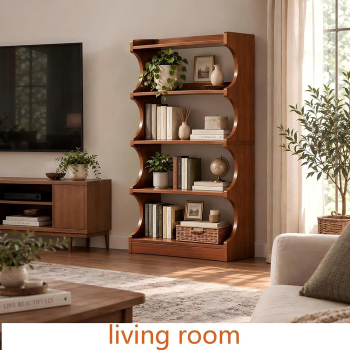 Book Shelf, 54-Inch Tall Bookcase, 4 Tier Storage, Walnut Wood
