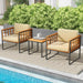 3 Pieces Patio Chair Set, Acacia Wood Outdoor Sofa Set with Metal Support, Soft Seat & Back Cushions Included, Cushioned Bistro Set for Balcony, Porch, Backyard (Beige)