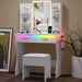 White Vanity Desk With Illuminated Mirror Compartment