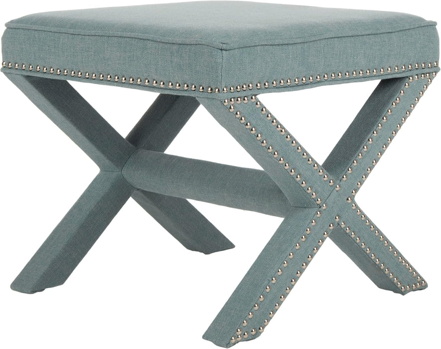 Home Collection Palmer Sky Blue with Silver Nailhead Trim X-Bench Ottoman