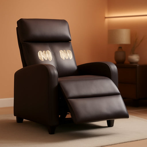 Recliner Chair Breathable Padded PU Leather Massage Single Sofa Recliners for Small Recliner Chair with Footrest Home Theater Seating for Bedroom Living Room,Brown