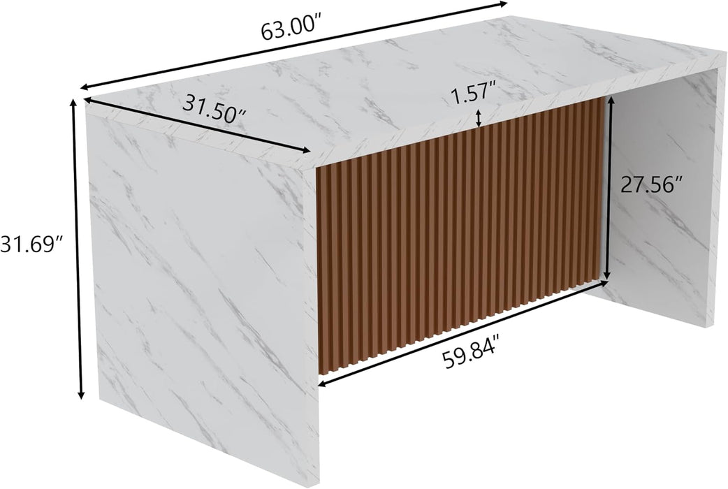 63" Large Imitation Marble Dining Table for 4-6 People, with LED Lights | Modern Kitchen Island Table, Marble Stripes Kitchen Dining Table with Grille Design for Dining Room,Living Room (White)