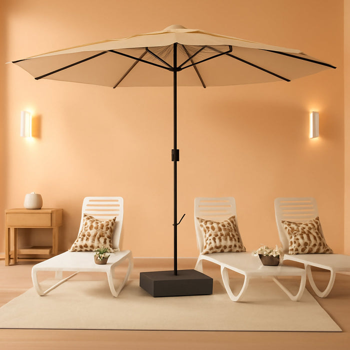 15Ft Large Patio Umbrellas with Base Included, Outdoor Double-Sided Rectangle Market Umbrella with Crank Handle, for Poolside Lawn Garden, Beige