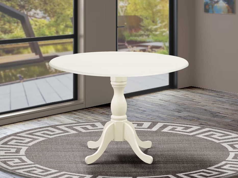 DMT-LWH-TP Dublin Modern Kitchen Table - a round Dining Table Top with Dropleaf & Pedestal Base, 42X42 Inch, Linen White