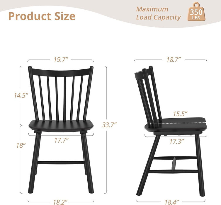 Upgraded Dining Chairs Set of 4, Farmhouse Wooden Spindle Back Kitchen Chairs, Windsor Dining Chairs for Kitchen and Dining Room, Black