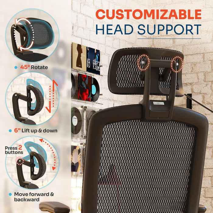 Ergonomic Office Chair, High Back Home Desk Chair with 2D Flip-Up Arms, 3D Headrest, 90-120° Tilt and Wide Cushion, Big and Tall Mesh Chairs for Man Woman, Computer Task Chair Dark Wood Grain