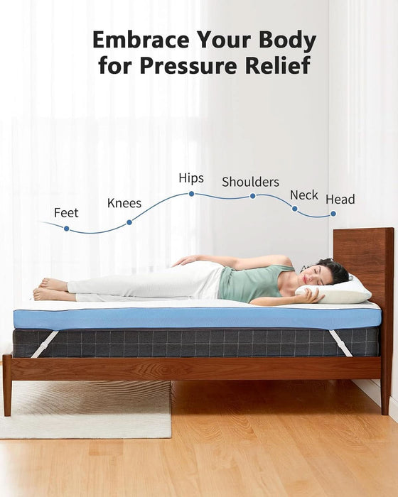 3 Inch Firm Mattress Topper Queen Size, Cooling Gel-Infused & Bamboo Charcoal Memory Foam Bed Topper for Pain Relief, High-Density Mattress Pad with Removable Cover, Certipur-Us Certified