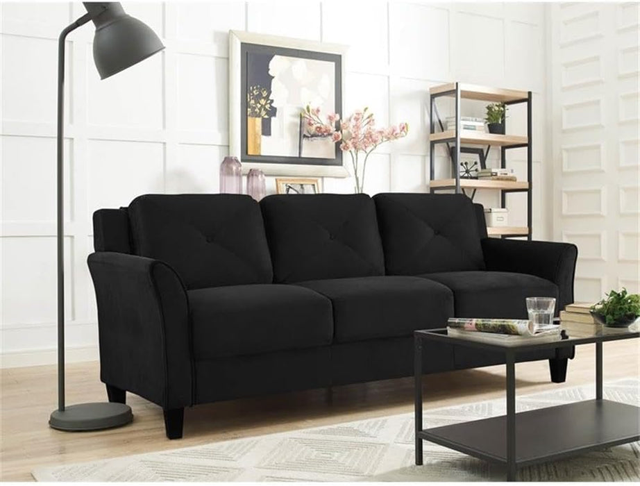 2-Piece Polyester Microfiber Fabric Upholstered Sofa Set with 78" W Sofa & 56" W Loveseat, Curved Arms, Sturdy Wood Frame & Legs, Tufted Back Cushions, in Black Finish