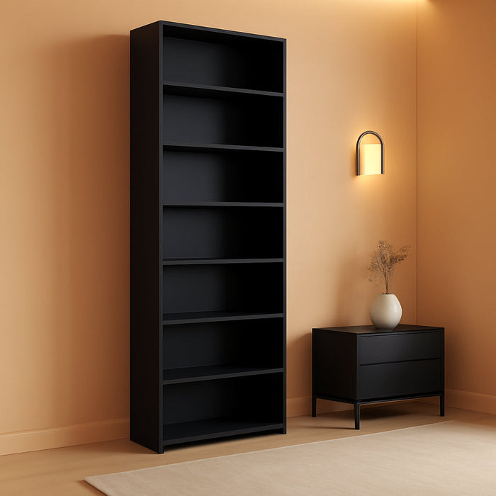 8 Tier Storage Shelf Bookcase, Slim Organizer Shelves Cabinet Tall Narrow Media Tower Rack Display Bookshelf for Home Office (Black)