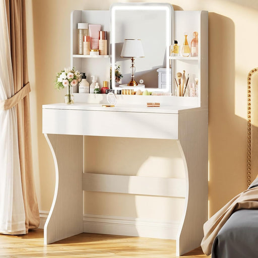 Compact White Vanity Desk With Dimmable Illumination