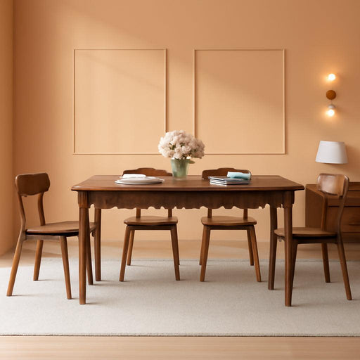 59 Inch Solid Wood Dining Table for 4-6, Farmhouse Kitchen Table with Large Tabletop, Mid Century Modern Table for Dining Room, Living Room, Kitchen, Easy Assembly, Walnut