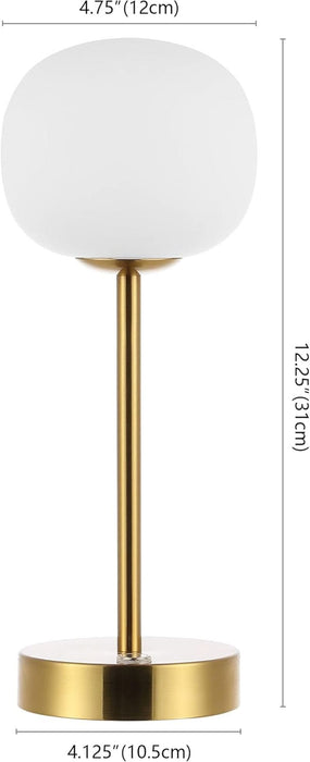 JYL7108C Natalia 12.25" Modern Minimalist Iron Rechargeable Integrated LED Table Lamp Contemporary Bedside Desk Nightstand Lamp for Bedroom Living Room Office, Brass Gold/White