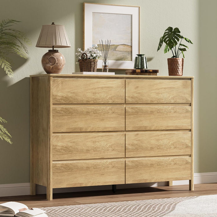 Oak 8 Drawer Dresser for Bedroom, 55" Wide Modern Wood Dresser