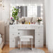 Vanity with Lighted Mirror - Makeup Vanity Desk with Power Outlet and 7 Drawers, 3 Color Lighting Modes Adjustable Brightness, 44" Vanity Table with Soft Cushioned Stool for Women Girls, White