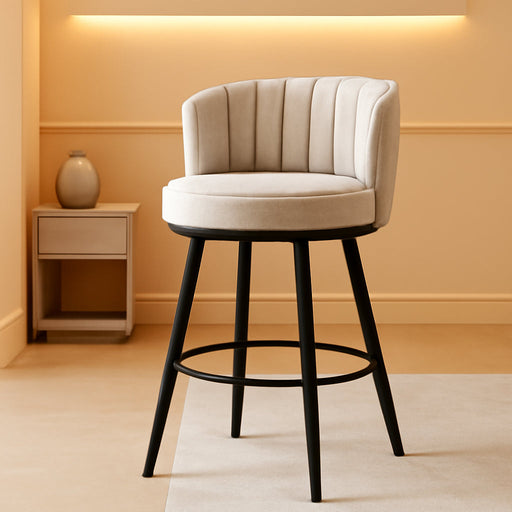 Swivel Bar Stools Set of 2, 28" Seat Height, Modern Design | Upholstered Barstools with Back and Footrest, Metal Legs, Suitable for Kitchen Island, Counter, Dining Room