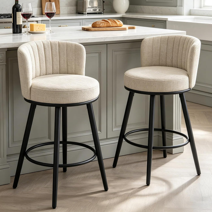 Swivel Bar Stools Set of 2, 28" Seat Height, Modern Design | Upholstered Barstools with Back and Footrest, Metal Legs, Suitable for Kitchen Island, Counter, Dining Room
