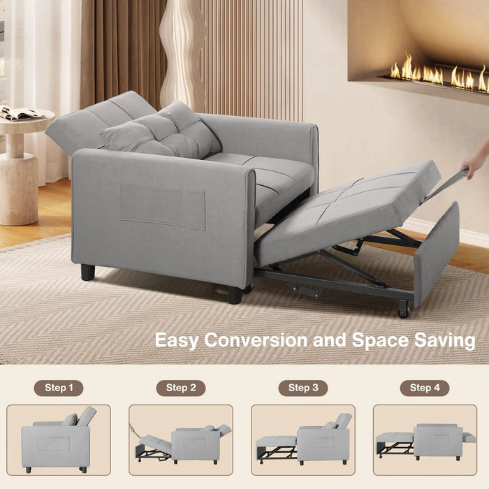 Recliner Chair,  Convertible Futon Sofa Bed with Pull Out Couch for Living Room, Bedroom, Light Gray