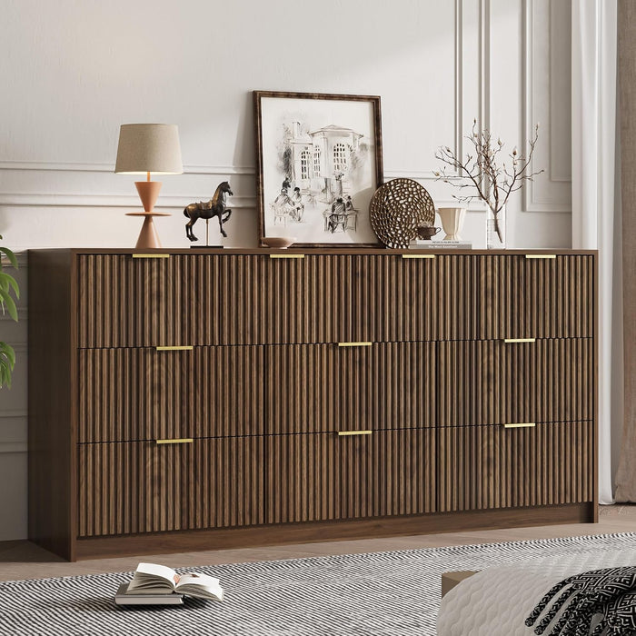 63" Wide Fluted 10-Drawer Dresser for Bedroom, Walnut