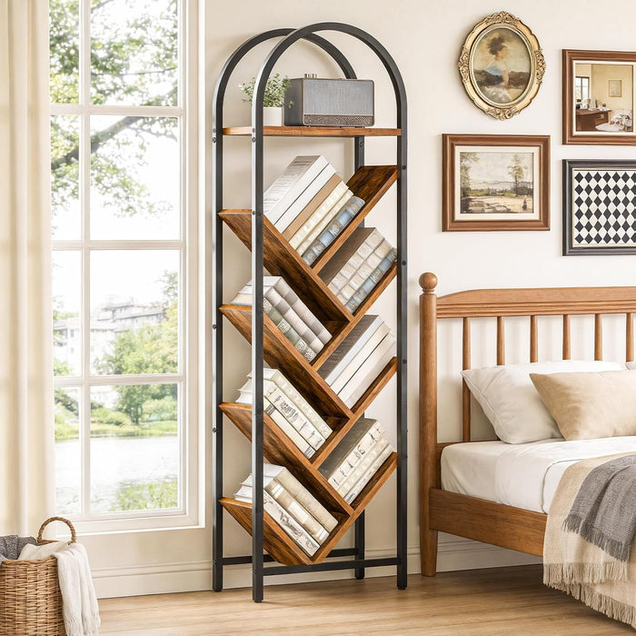 Eight Tier Arched Tree Bookshelf RusticBrown MetalFrame