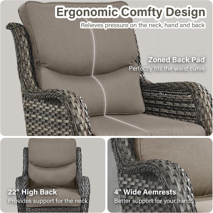 Outdoor Swivel Rocker Patio Chairs Set of 4 with Coffee Table - 5" Thick Cushion 8 Piece Furniture Set All Weather Comfortable Wicker Conversation Set for Porch Deck - Gray/Gray