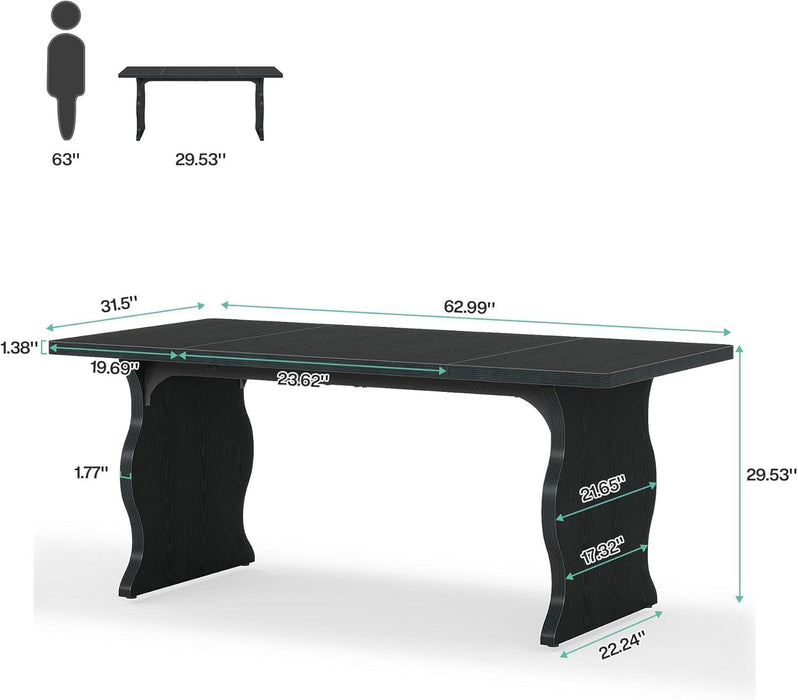 Black Dining Table for 4-6, 63-Inch Rectangular Modern Kitchen Table, Farmhouse Large Kitchen & Dining Room Furniture