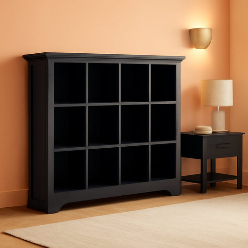 Cube Storage Bookcase with Base - Wooden 3 Tiers Floor Standing Open Shelf Cabinet for Home and Office, 12-Cube Lattice Bookshelf, Black