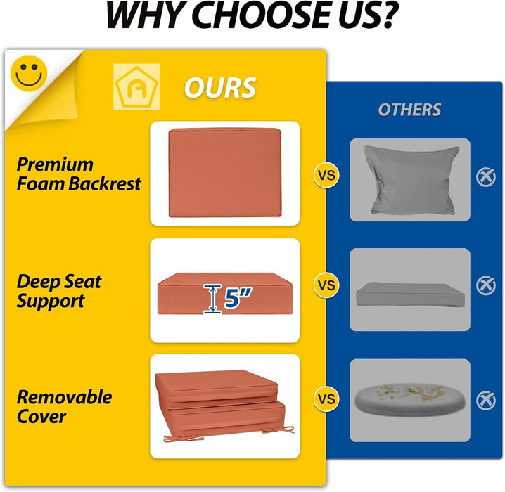 Outdoor Deep Seat Cushions, Foam Pillow, Waterproof, Fade-Resistant Patio Furniture Replacement Cushions, 24" X 24" X 5", Set of 4, Rust