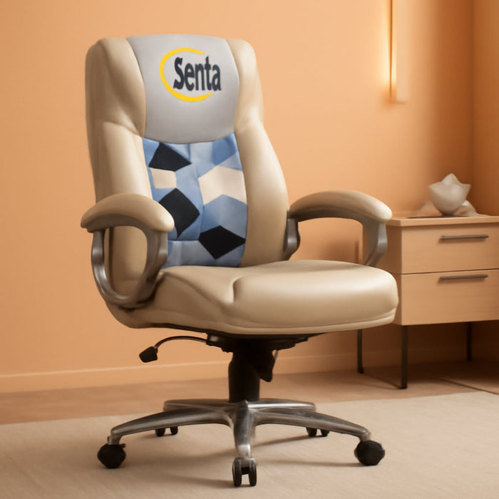 Bryce Executive Office Chair, Ergonomic Computer Deskchair with Patented AIR Lumbar Technology, Comfortable Layered Body Pillows for Cushioning, quality Foam, Bonded Leather, Cream White