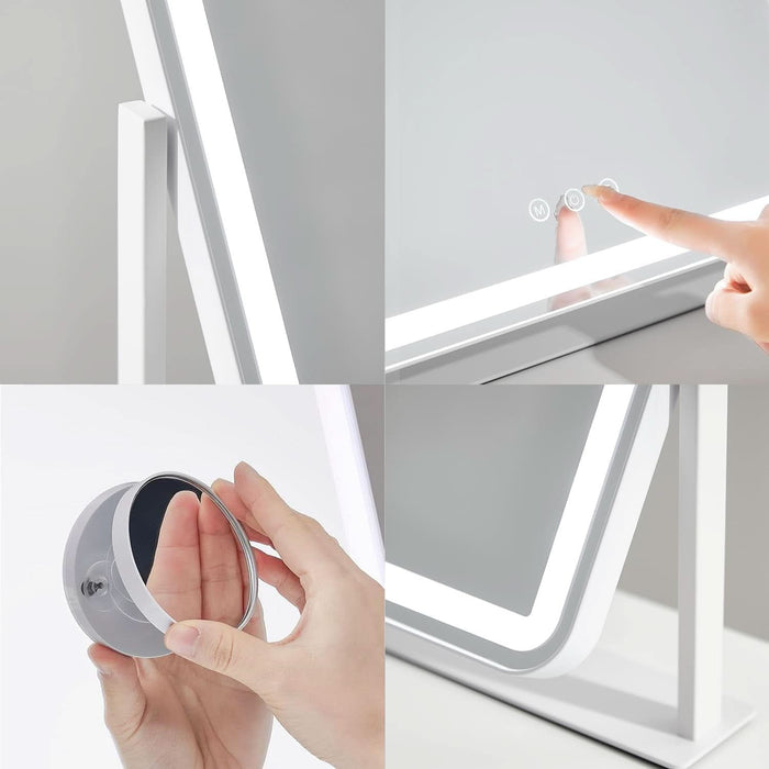 Vanity Mirror with Lights, 13.5" X 17.4" Makeup Mirror with Lights, Three Color Lighting Modes, and 5X Magnification Mirror, Smart Touch Control, 360°Rotation (White,Gift Box)