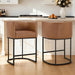 24" Counter Height Bar Stools Set of 4, Modern Barrel Counter Stools with Backrest and Arms, Faux Leather Upholstered Accent Barstools with Metal Legs for Kitchen Island,Brown