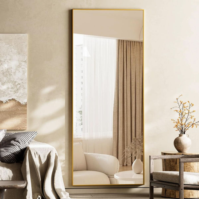 65"X24" Floor Mirror Full Length, Bedroom Floor Body Mirror with Stand, Large Gold Mirror, Leaning, Standing or Hanging Horizontally/Vertically