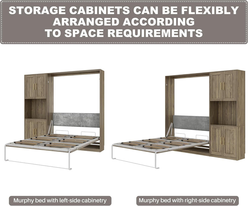 Modern Queen Size Murphy Bed, Hidden Foldable Wall Cabinet Bed Frame with Wood Slat, Space-Saving, No Spring Box Required, 95.85W'', Brown