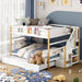 Full over Full Bunk Bed with Trundle and Storage Stairs, Solid Wood Bunk Bed with Foldable Desk, No Box Spring Needed, for Kids, Teens & Adults (White+Wood)