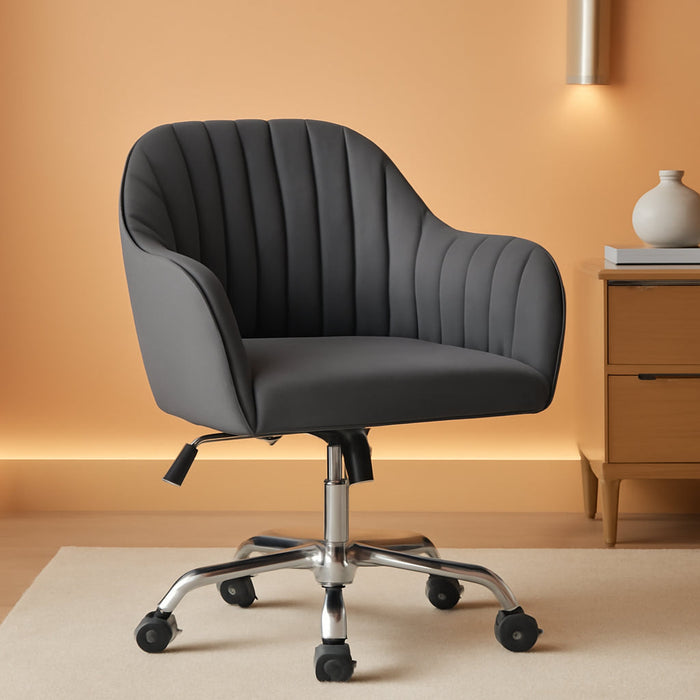 Modern Velvet Desk Chair Soft Height-Adjustable Swivel Computer Chair for Makeup Room Living Room Bedroom Soft Upholstered Office Chair Gray