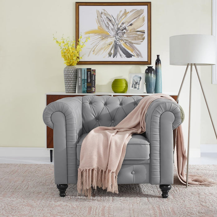 Chesterfield Sofa Set 3 Piece Muebles Para La Sala Juegos Living Room Set Modern Furniture Leather Sofa Set Couches for Living Room Furniture Sets Couch Sets for Living Room 3 Piece - Gray