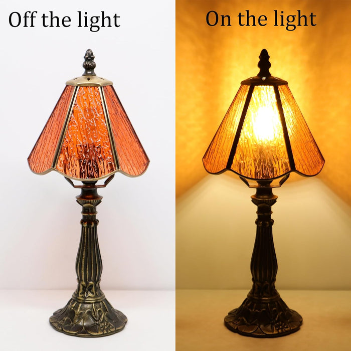 Small Tiffany Style Table Lamp Orange Bark Stained Glass Lamp 14 Inch