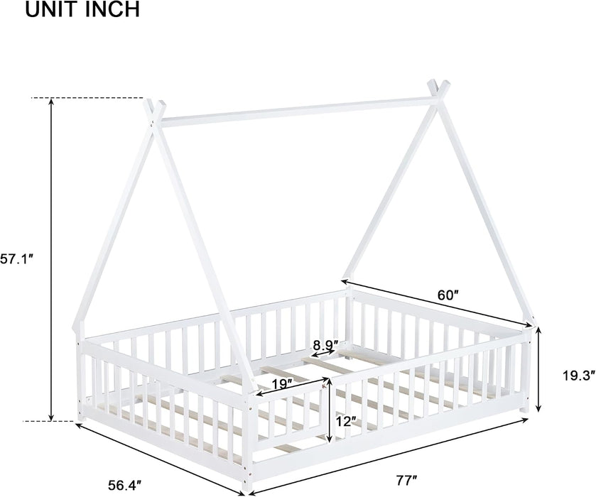 White Montessori Handcrafted SolidWood Floor Bed Door