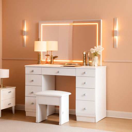 White 43 Inch Makeup Vanity Desk LEDIlluminatedMirror