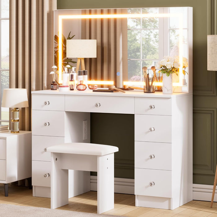 White 43 Inch Makeup Vanity Desk LEDIlluminatedMirror