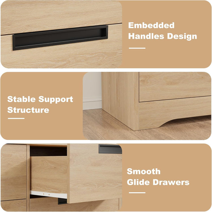 4 Drawer Dresser for Bedroom, Natural Chest of Drawers with Embedded Handles Design, Wooden Closet Organizer for Living Room, Nursery, Hallway