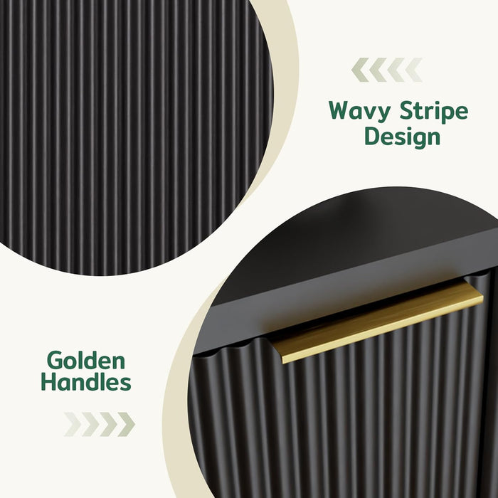 TV Stand for up to 60" Tvs, Modern Entertainment Center with 4 Wave Stripe Doors, Media Console Table with 5 Wooden Legs & Metal Handles, Modern TV Stand for Living Room Bedroom, Black