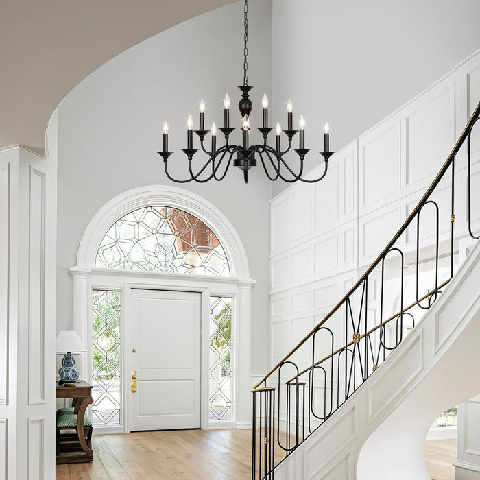 Black Matte Farmhouse Chandelier 12 Light Fixtures