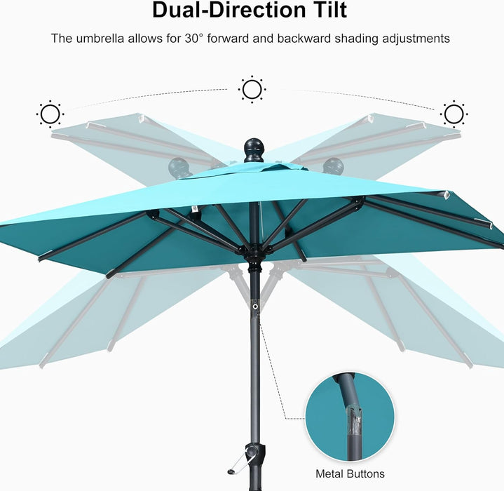 10' X 6.5' Rectangular Patio Umbrella Outdoor Table Umbrella Aluminum Frame Market Umbrella Sun Umbrella with 8 Sturdy Ribs Tilt for Garden Deck Lawn Pool Turquoise Blue