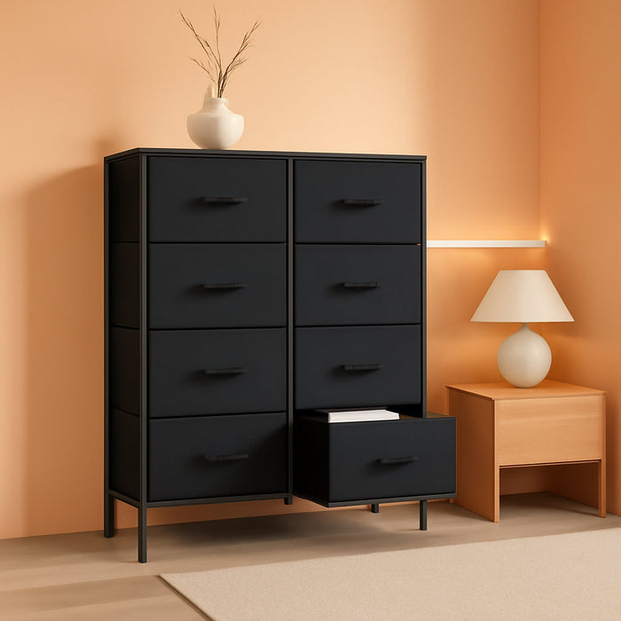 Dresser, Dresser for Bedroom Drawer Organizer Storage Drawers, Fabric Storage Tower with 8 Drawers, Chest of Drawers with Steel Frame, Wood Top for Nursery, Living Room, Closet