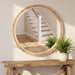 30 Inch round Wall Mirror with Beaded Solid Wood Frame, Decorative Wall Mirror with Tempered Glass, Farmhouse Home Decor for Bathroom, Living Room, Entryway, Natural Wood
