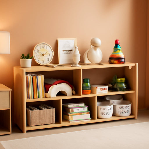 Natural Wooden Montessori Bookshelf Five Compartments