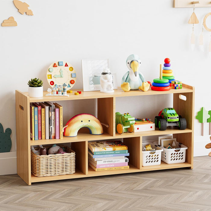 Natural Wooden Montessori Bookshelf Five Compartments